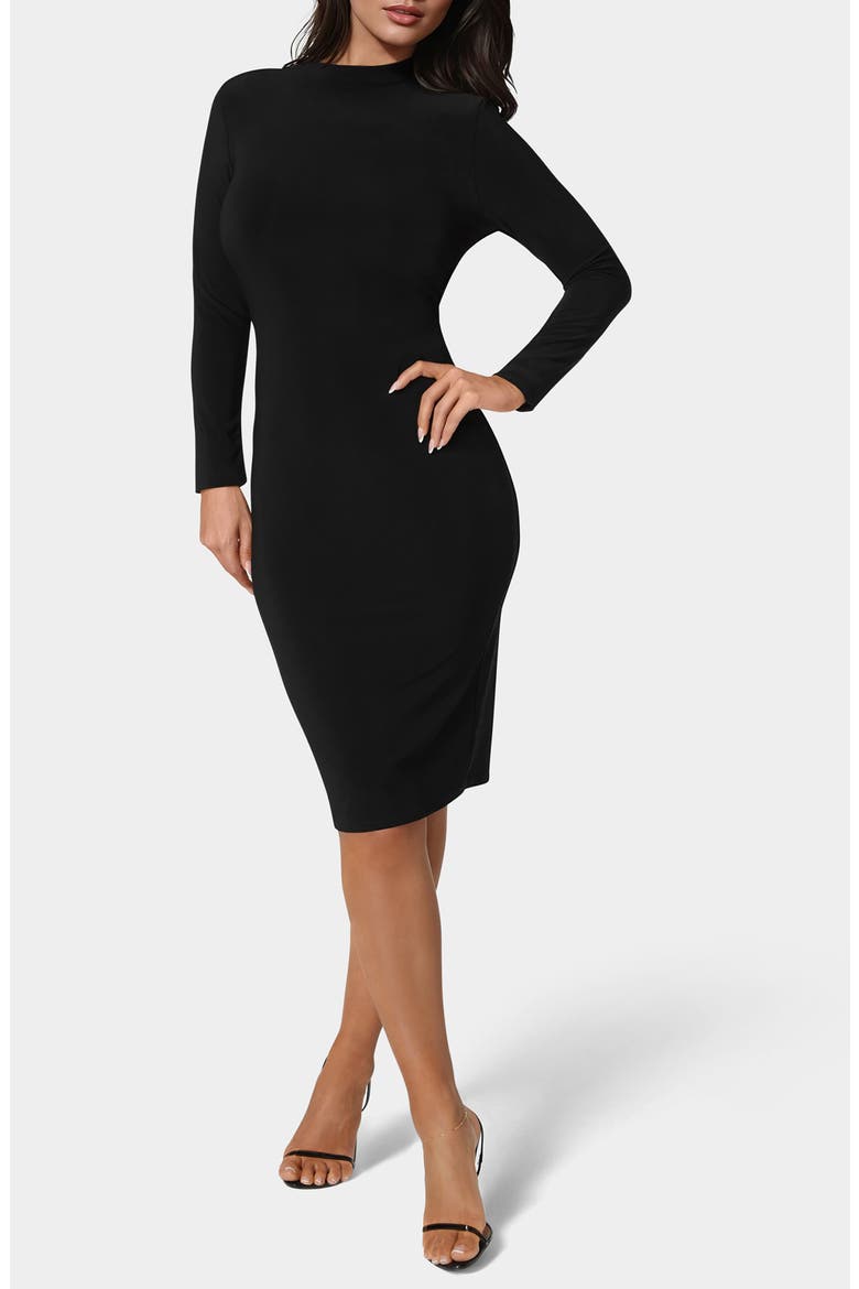 Open Back Long Sleeve Dress, Main, color, BLACK