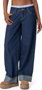 EDIKTED Boxer Detail Low Rise Cuffed Wide Leg Jeans