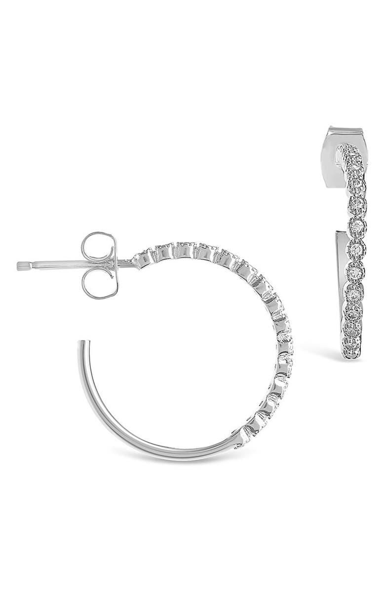 Sterling Forever 14K Yellow Gold Plated Sterling Silver Cubic Zirconia Hoop Earrings, Main, color, Silver