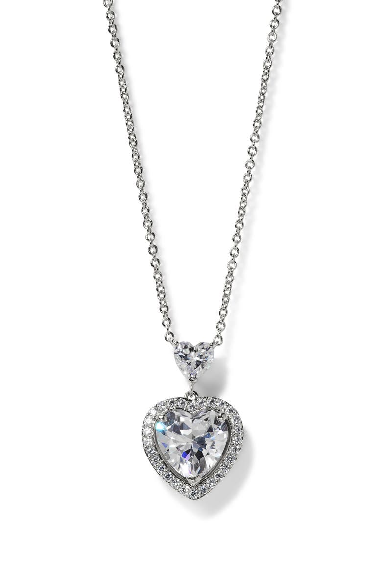 Le Bisou Halo Heart Pendant Necklace, Main, color, RHODIUM