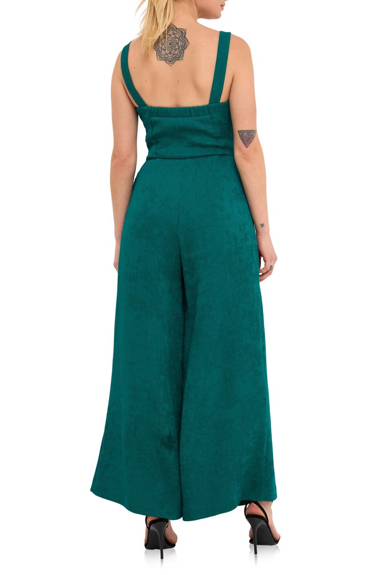 Plissé Cutout Wide Leg Jumpsuit, Alternate, color, EMERALD
