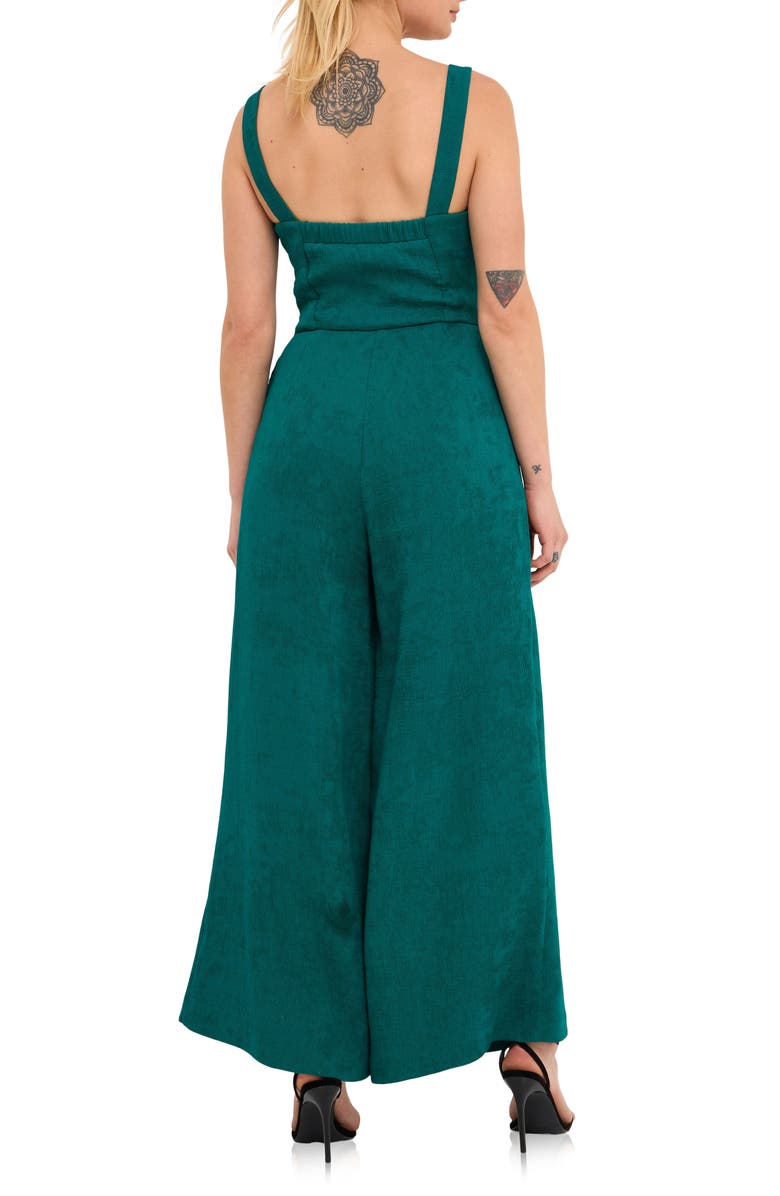 Endless Rose Plissé Cutout Wide Leg Jumpsuit, Alternate, color, Emerald