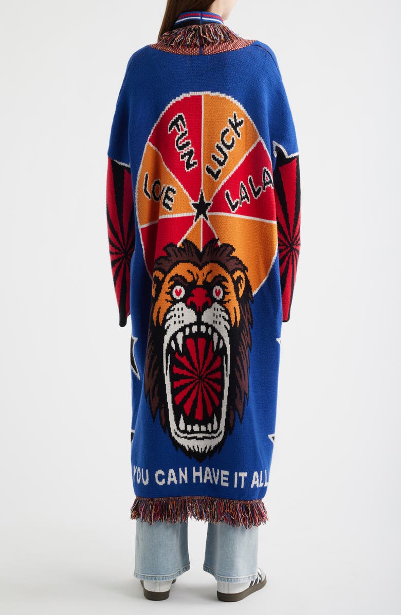 Dressed in Lala You Can Have It All Luxe Fringe Cardigan, Alternate, color, Royal Blue/ Red