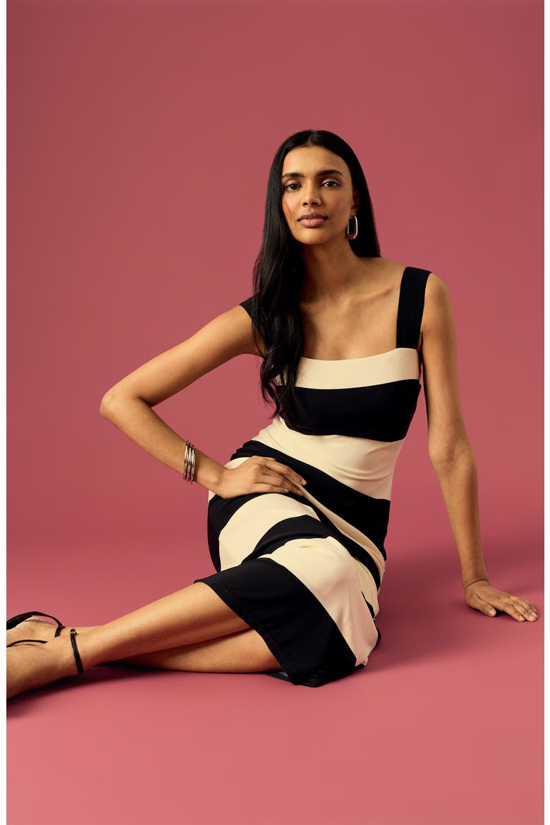 Stripe Square Neck Maxi Dress, Alternate, color, BLACK/ CREAM
