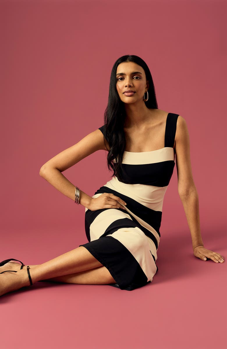 Donna Morgan Stripe Square Neck Maxi Dress, Alternate, color, Black/ Cream