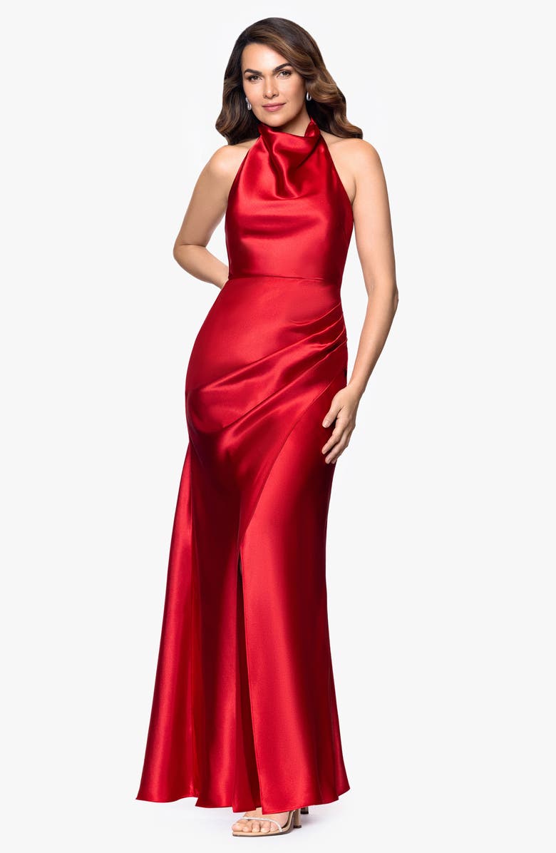 Betsy & Adam Charmeuse Halter Dress, Alternate, color, Red