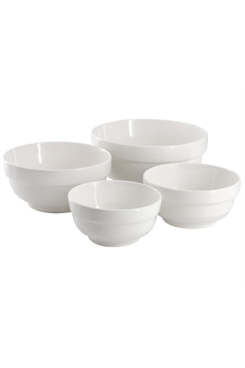 4 Piece Fine Ceramic Serving Bowl Set in White, Main, color, White