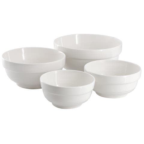 4 Piece Fine Ceramic Serving Bowl Set in White