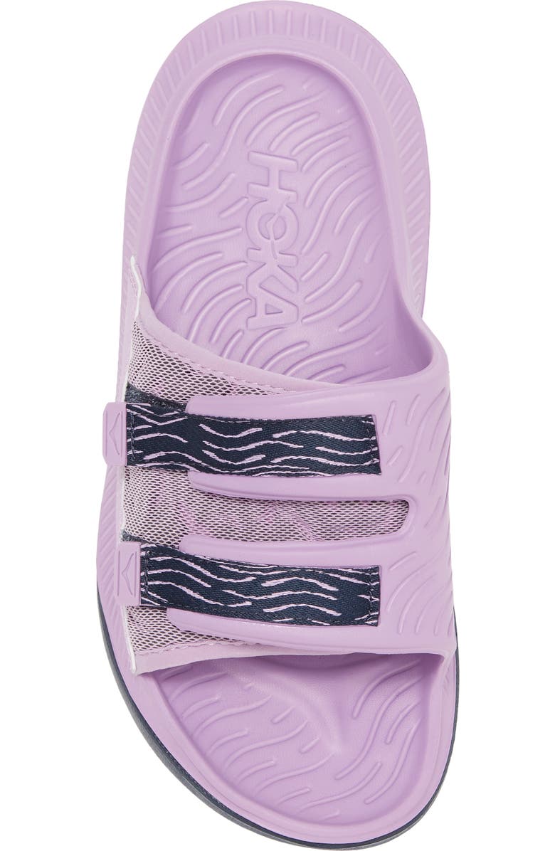 HOKA Gender Inclusive Ora Luxe Slide Sandal, Alternate, color, Violet Bloom / Outerspace