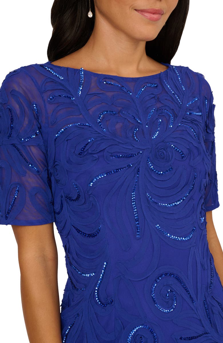 Adrianna Papell Short Sleeve Soutache Column Gown, Alternate, color, Dark Blue Violet