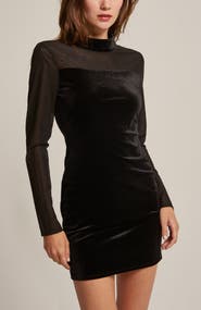 CRESCENT Mock Neck Mixed Media Velvet Mini Dress