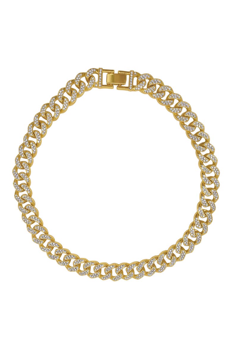 Pavé CZ Curb Chain Necklace, Alternate, color, YELLOW