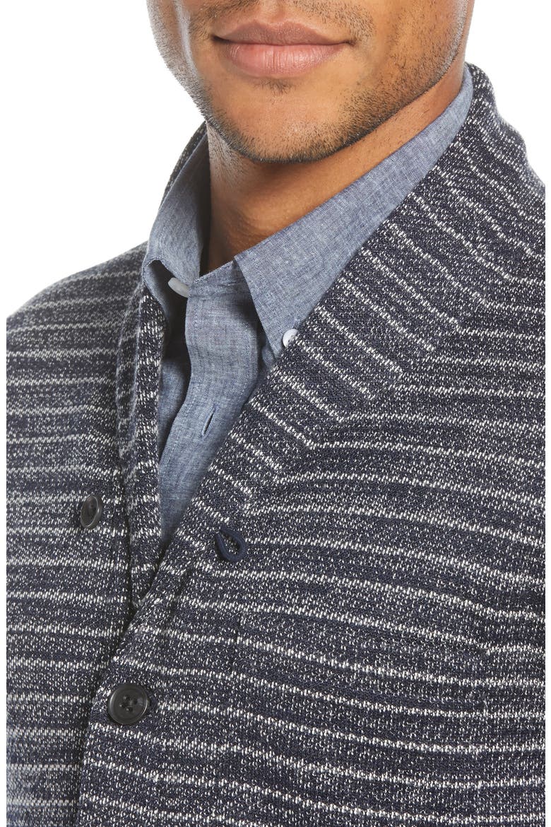 Shawl Collar Fleece Cardigan, Alternate, color, NAVY IRIS WHITE STRIPE