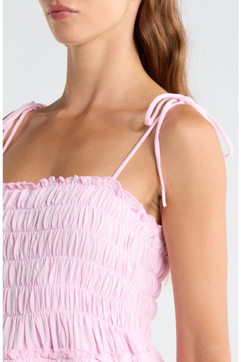 Shirred Tie Shoulder Lace Trim Minidress, Alternate, color, PINK