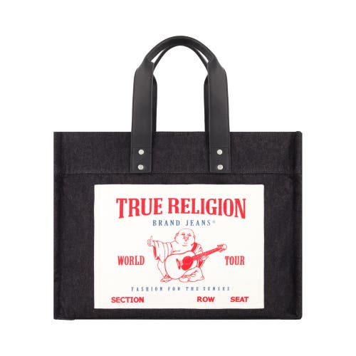 True Religion Large Washed Denim Tote In Black