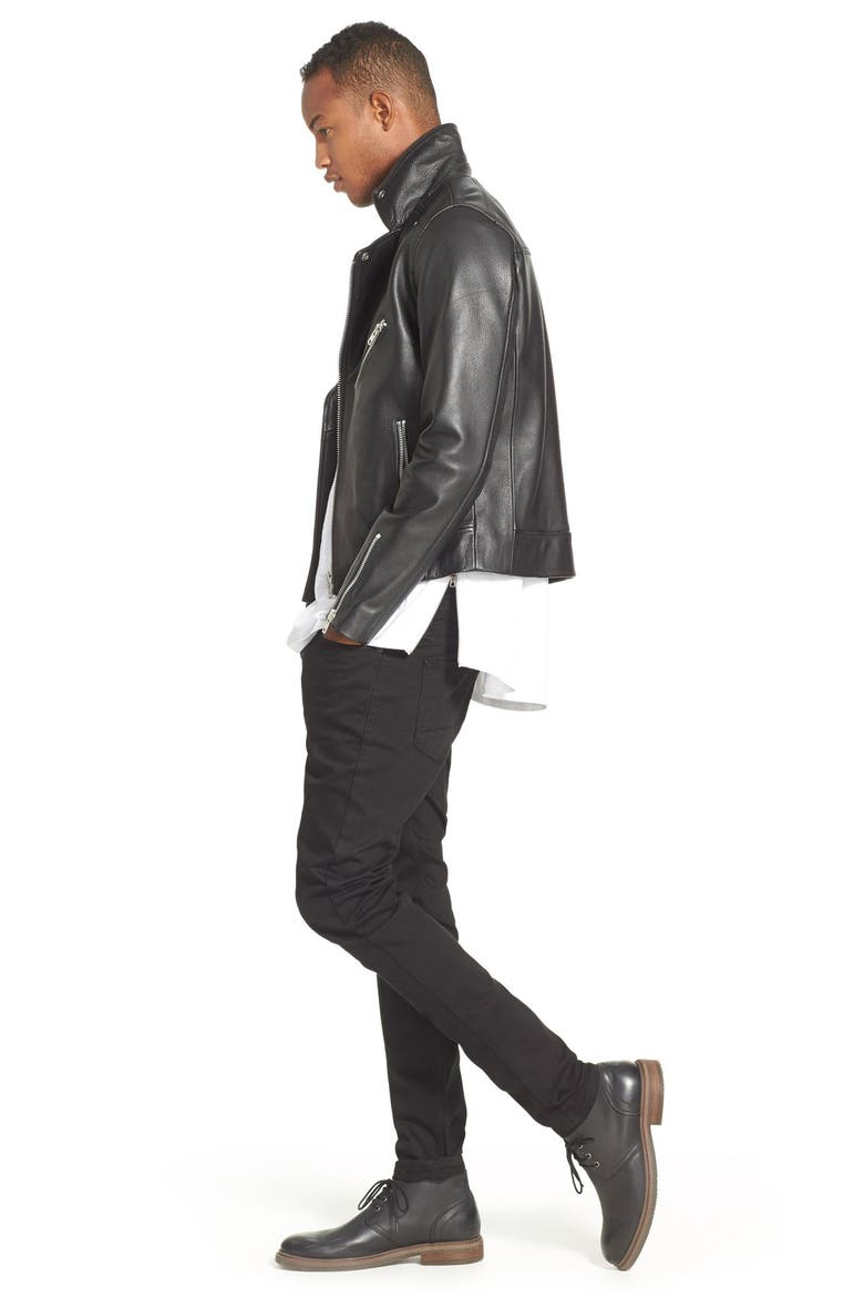 Black Leather Biker Jacket, Alternate, color, BLACK