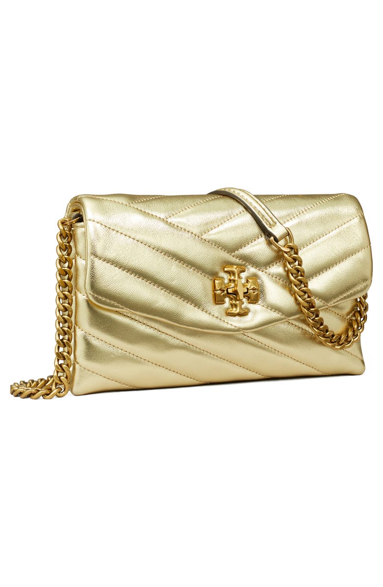 Tory Burch Kira Chevron Quilted Metallic Leather Wallet on a Chain, Alternate, color, 