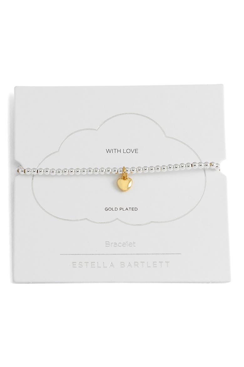 Puffed Heart Sienna Beaded Stretch Bracelet, Main, color, GOLD AND SILVER