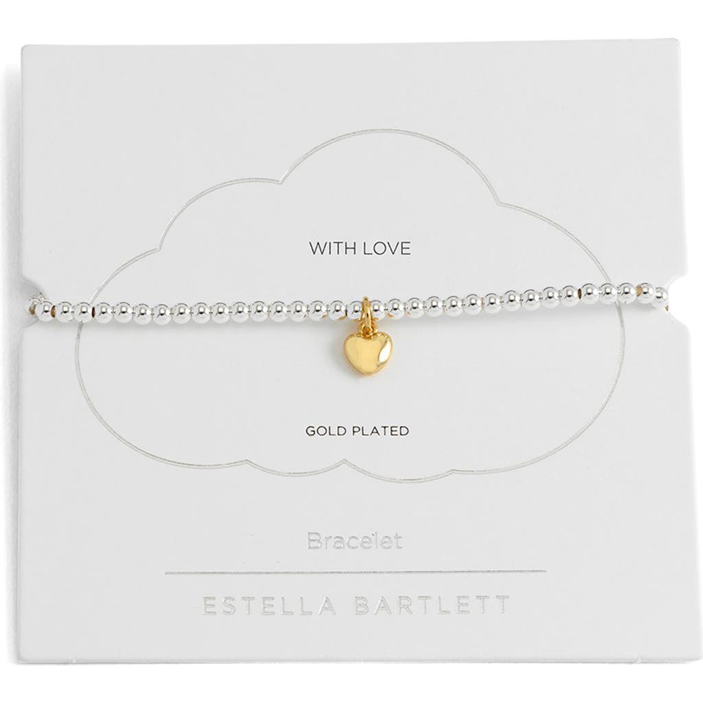 Estella Bartlett Puffed Heart Sienna Beaded Stretch Bracelet In Gold