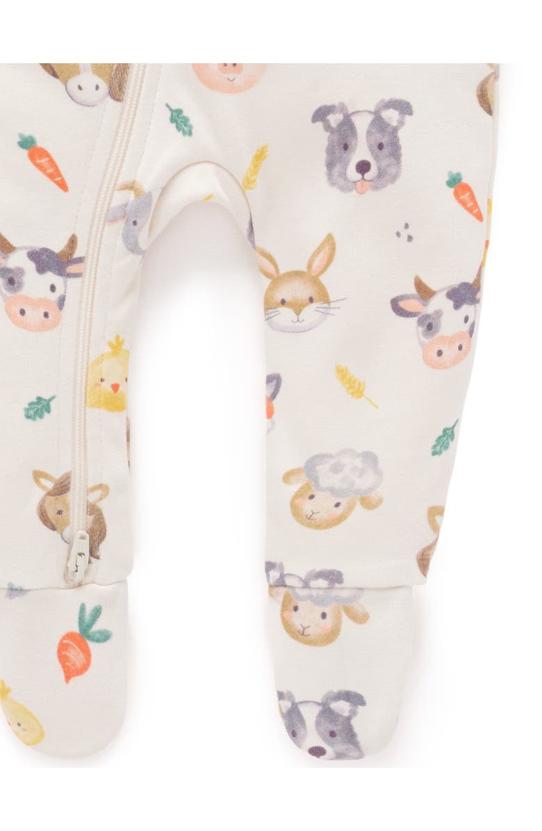 Purebaby Thick Zip Footie & Bib Set, Alternate, color, Farm Friends Print