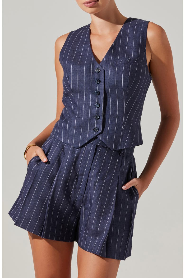Preston Pinstripe Linen Shorts, Alternate, color, INDIGO DENIM STRIPE