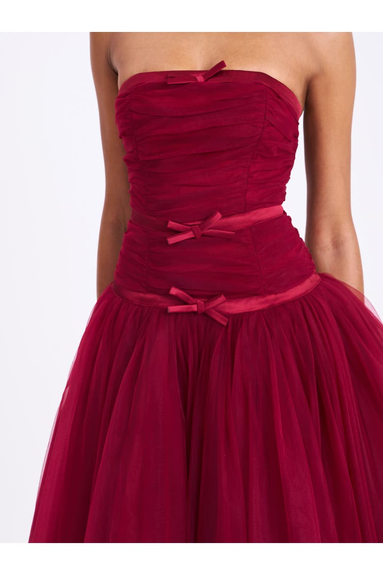 Mabel Drop Waist Layered Mesh Midi Puffy Dress with Bow, Alternate, color, Burgundy