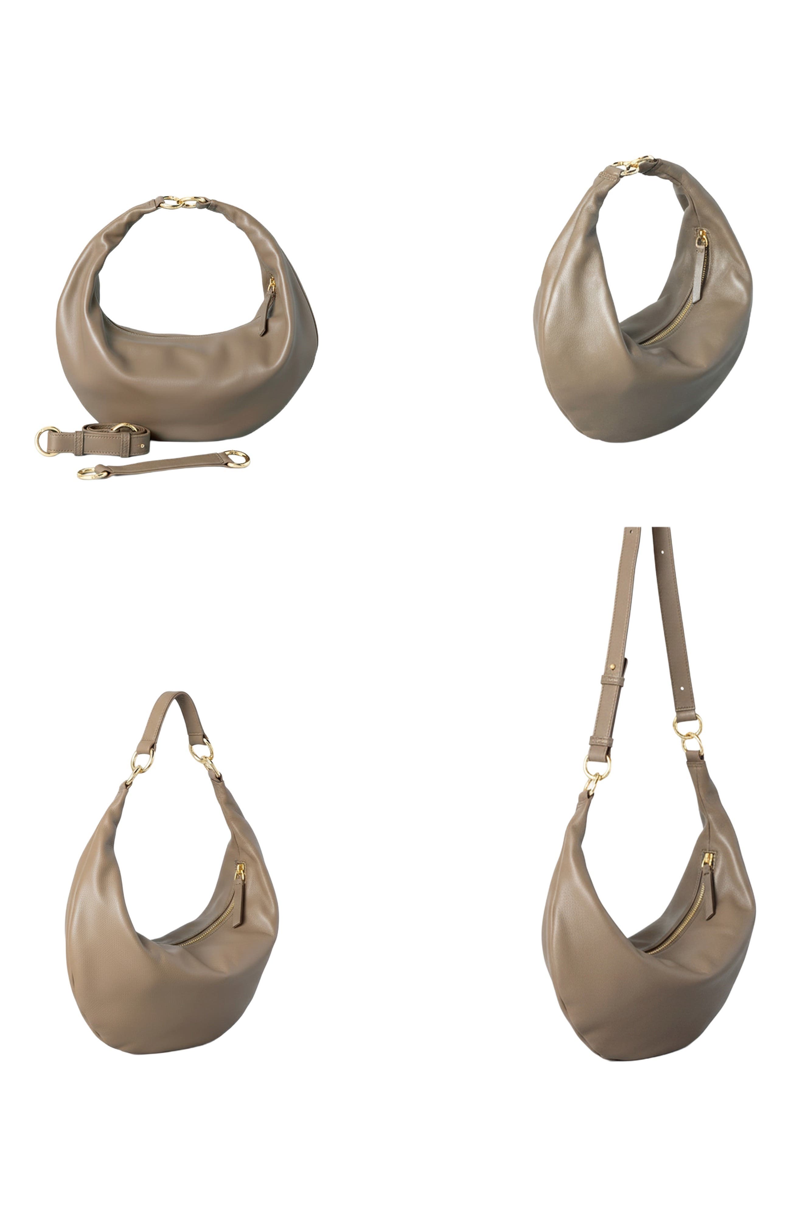 Leather Convertible Hobo Crescent Ring Bag, Alternate, color, Taupe