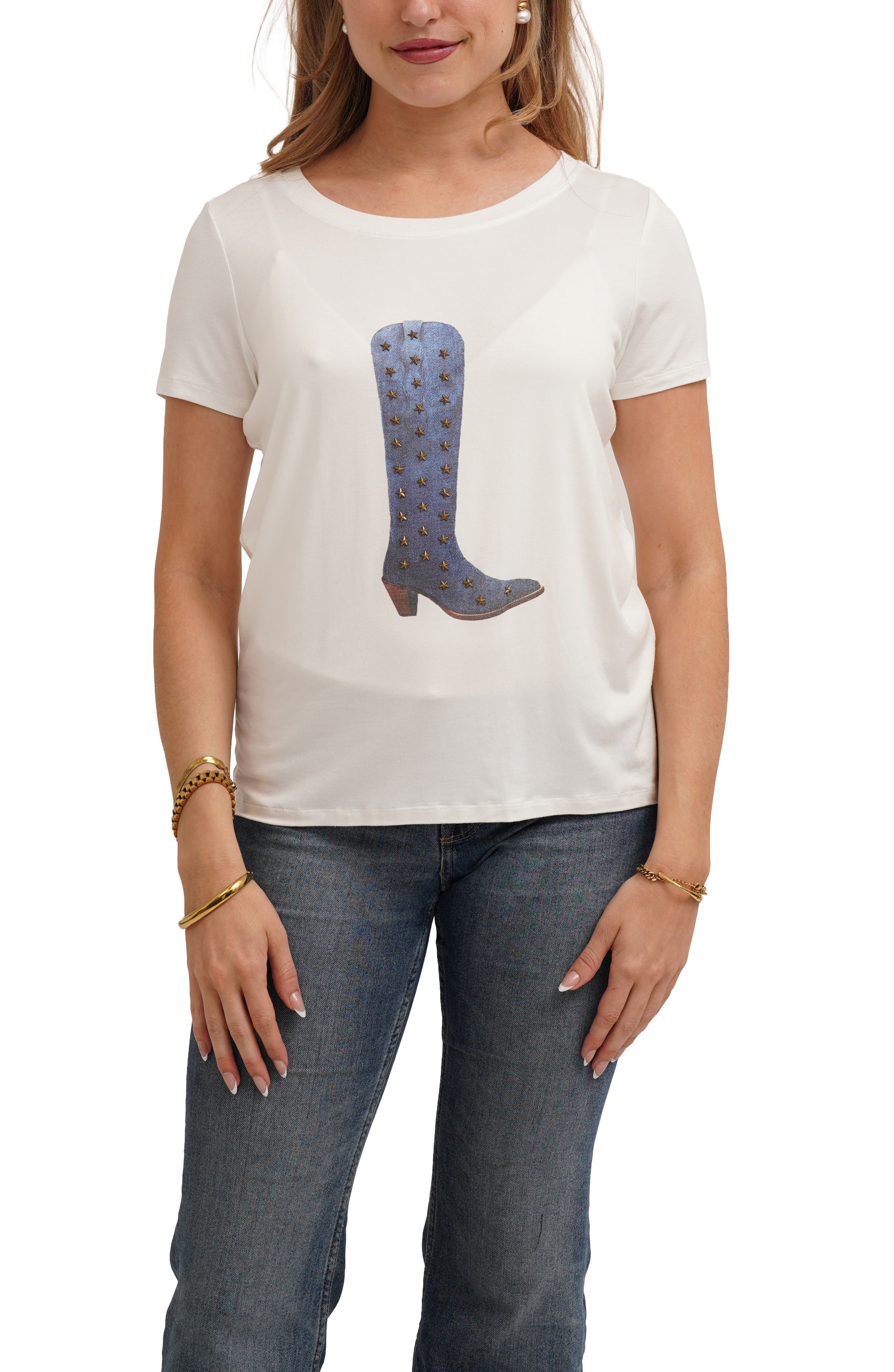 CYRUS Denim Studded Boot Graphic T-Shirt