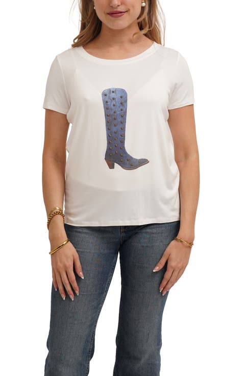 Denim Studded Boot Graphic T-Shirt