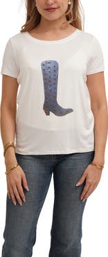 CYRUS Denim Studded Boot Graphic T-Shirt