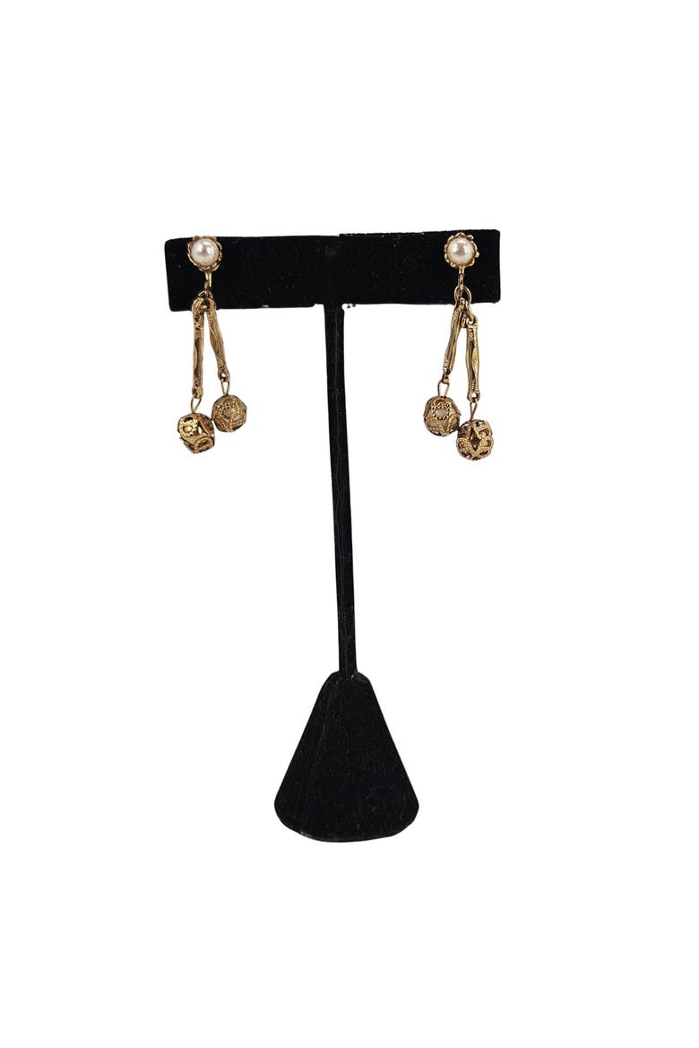 Vintage Gold Filigree Faux Pearl Earrings, Alternate, color, Gold