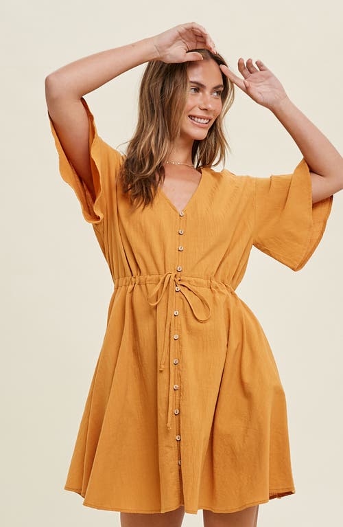 WISHLIST WISHLIST FLUTTER SLEEVE BUTTON-UP COTTON MINIDRESS 