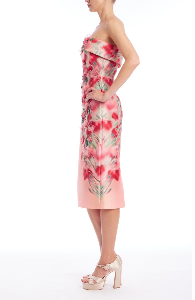 Badgley Mischka Collection Flower Embellished Strapless Cocktail Dress, Alternate, color, Pink Multi