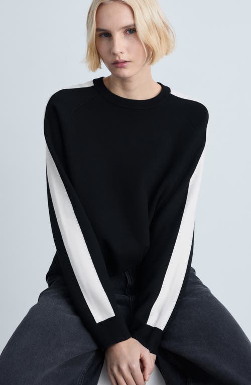 Mango Stripe Sleeve Crewneck Sweater In Black