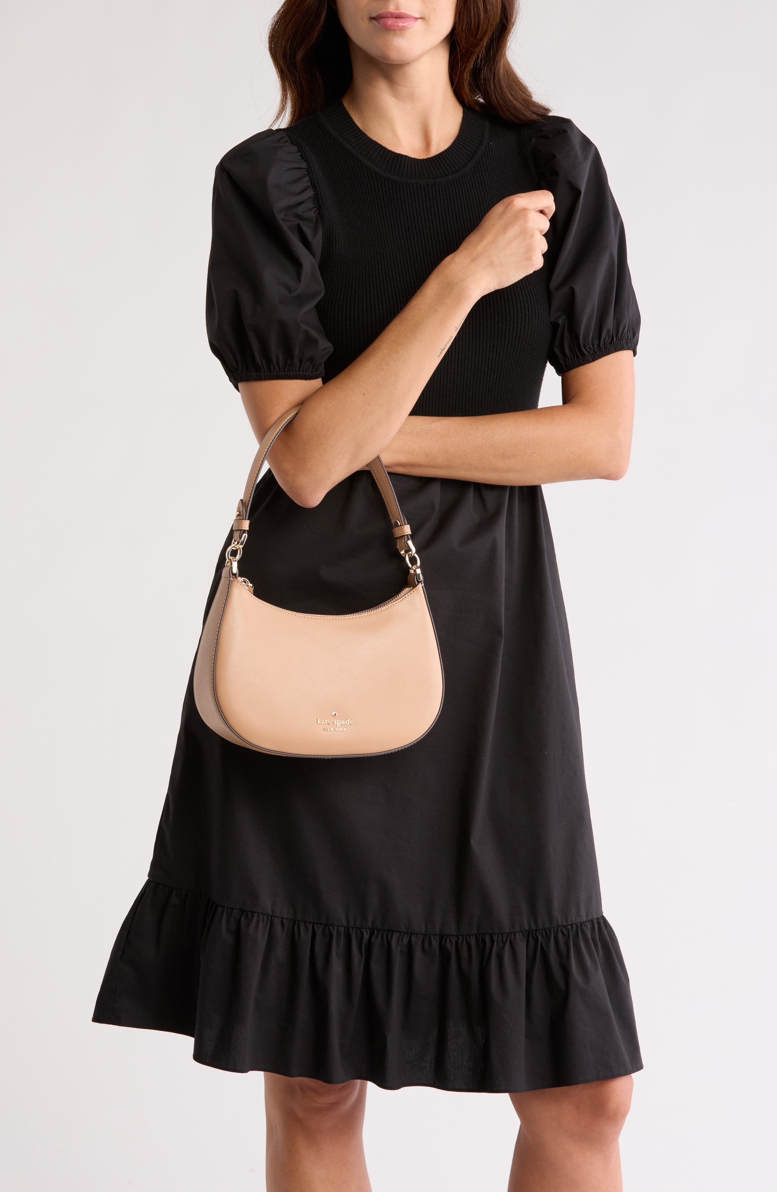 Kate Spade New York leather convertible shoulder bag, Alternate, color, Light Fawn