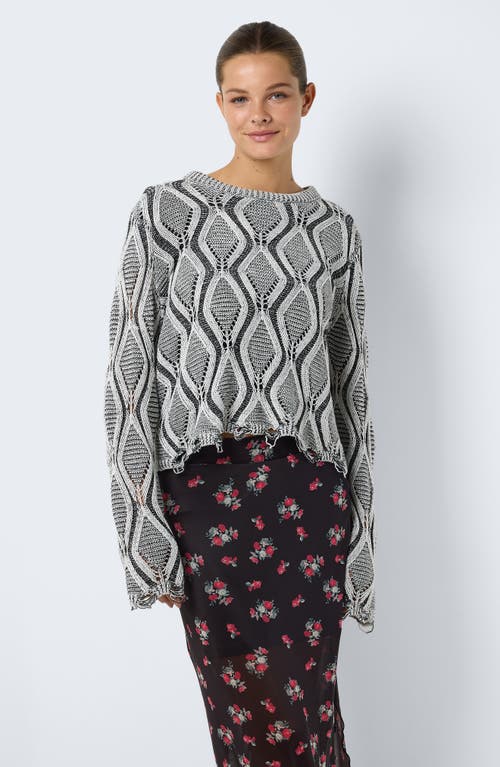 Noisy May Logan Plaited Open Stitch Sweater In Eggnog Detail Black