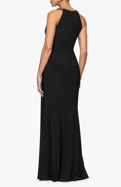 Xscape Evenings Chain Neck Detail Sheath Gown In Black