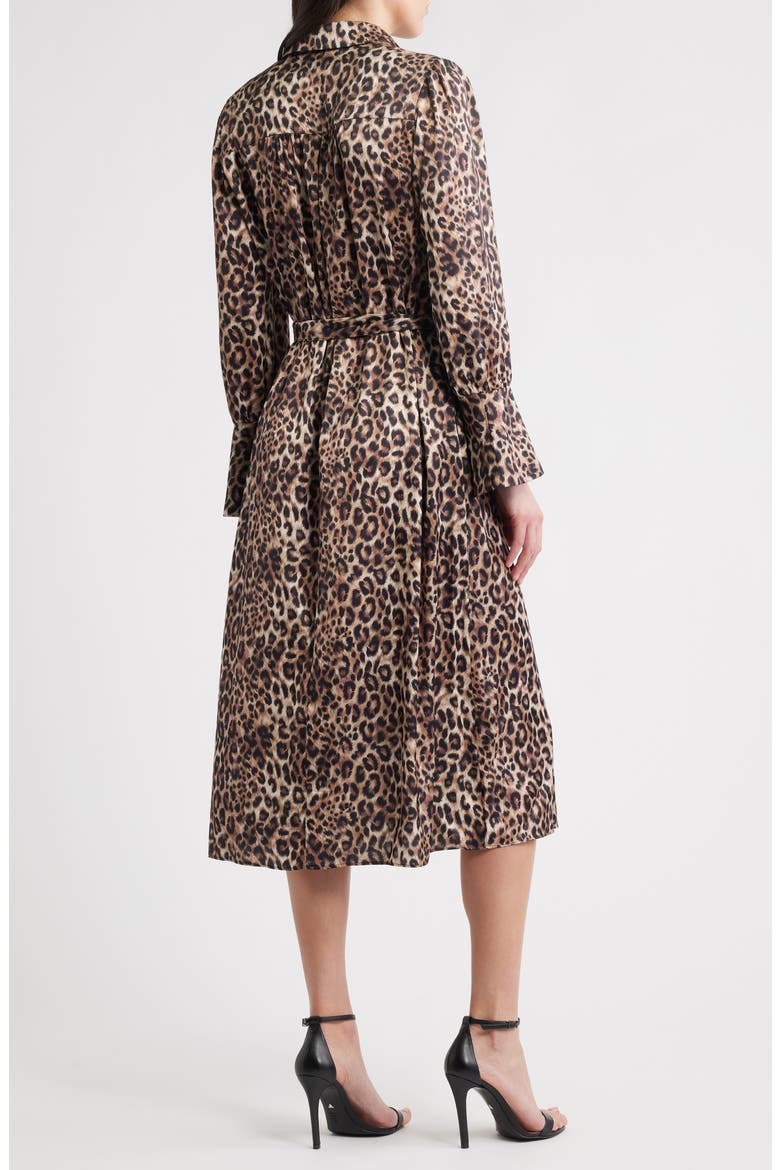 Leopard Print Long Sleeve Midi Shirtdress, Alternate, color, BROWN BLACK