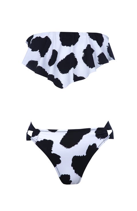 Kids' Straplez Cow Print Two Piece Bikini