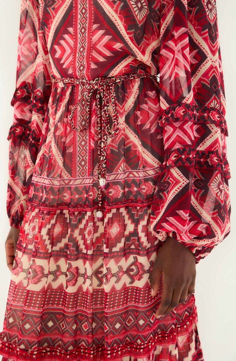 FARM Rio Ainika Long Sleeve Tiered Maxi Dress, Alternate, color, Graphic Ainika Red