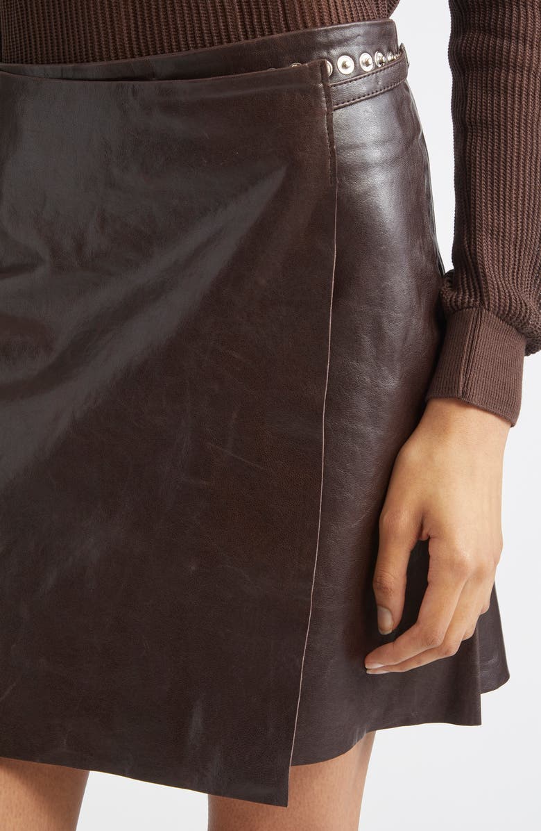 Paloma Wool Sandi Leather Wrap Skirt, Alternate, color, Brown