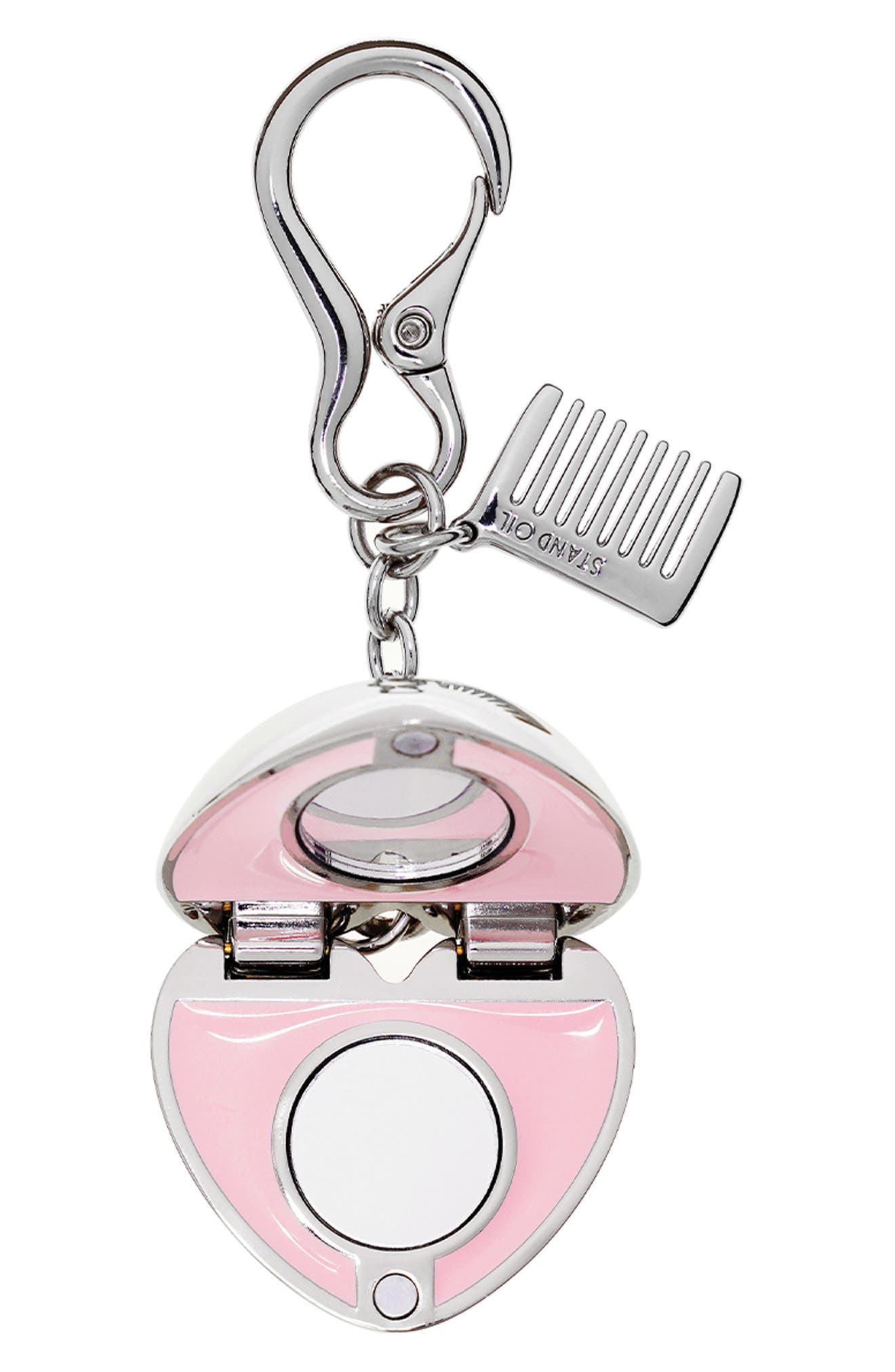 Stand Oil Heart Mirror Key Ring, Alternate, color, Silver