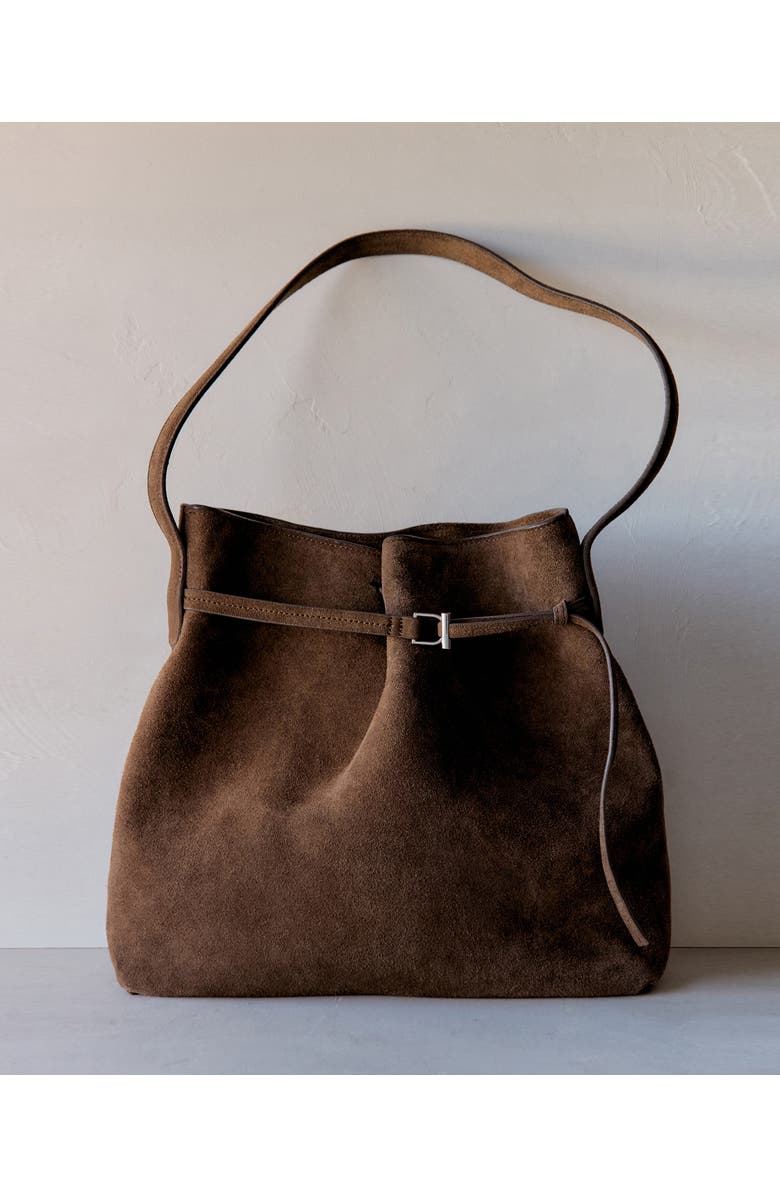 MANGO Suede Buckle Bucket Bag, Alternate, color,