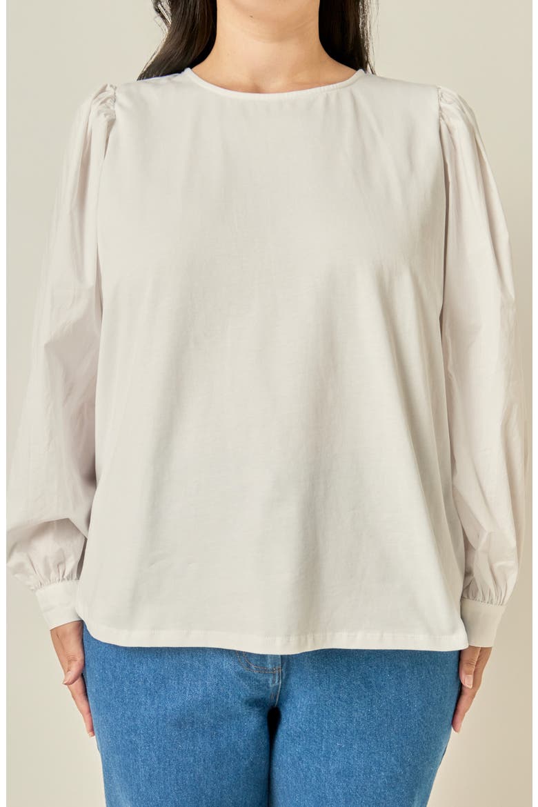 Mixed Media Puffed Sleeve T-Shirt, Alternate, color, WHITE