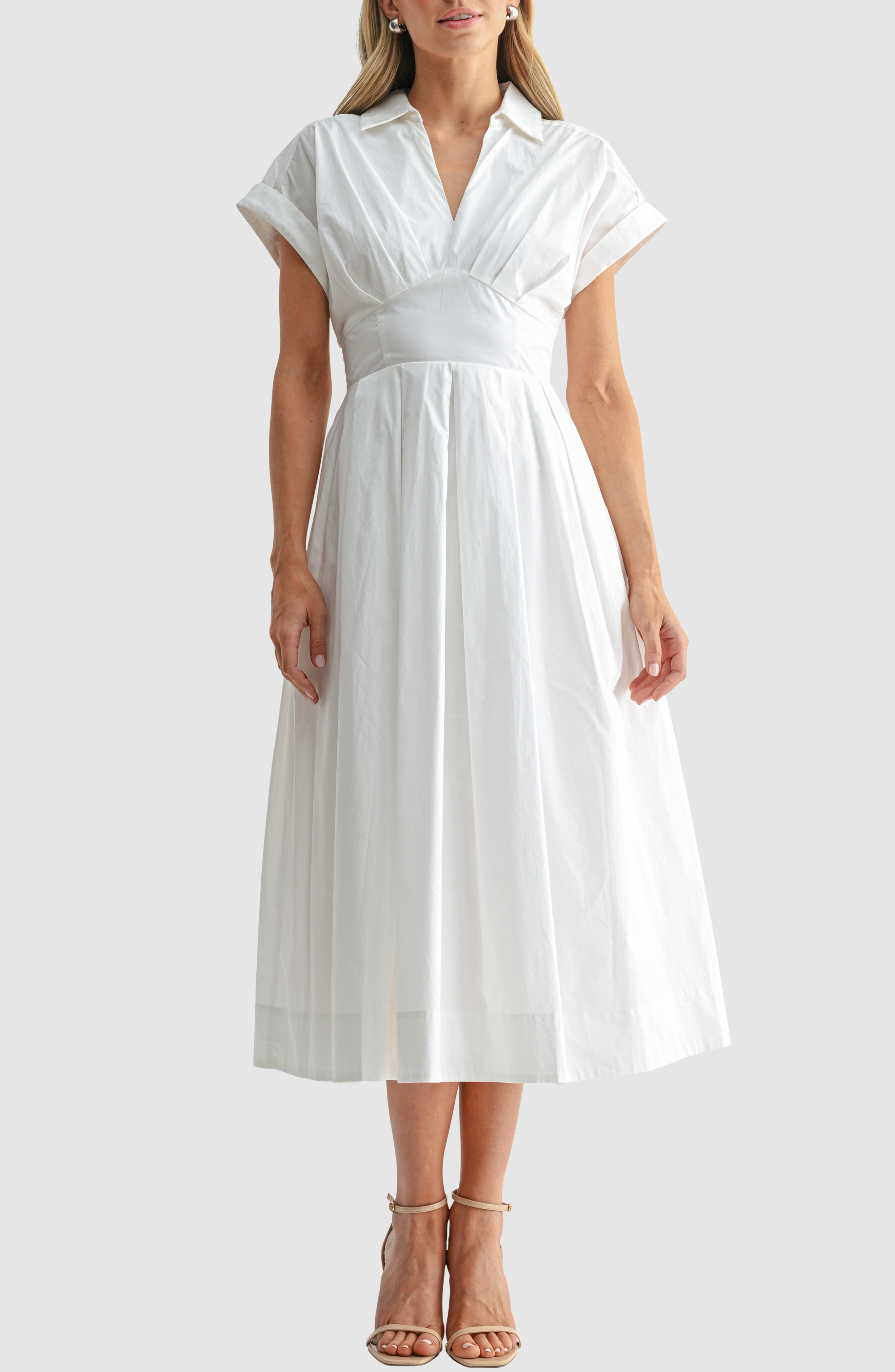 Pleated Fit and Flare Midi Dress