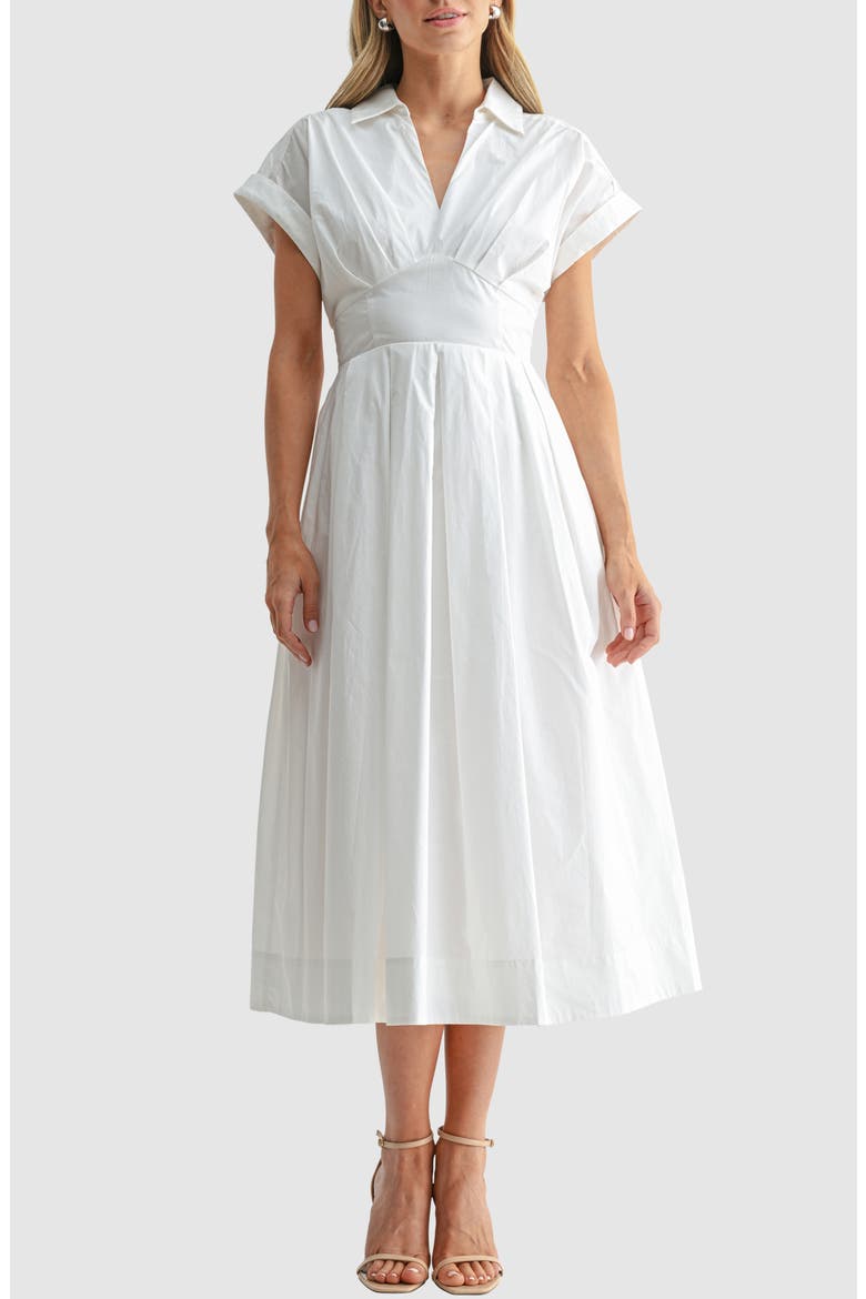 Pleated Fit and Flare Midi Dress, Main, color, OFF WHITE