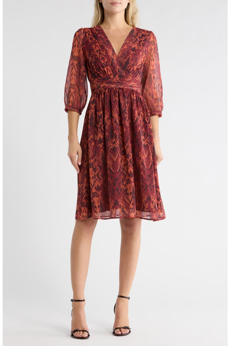 Naomi Faux Wrap Dress, Main, color, BURGUNDY IKAT
