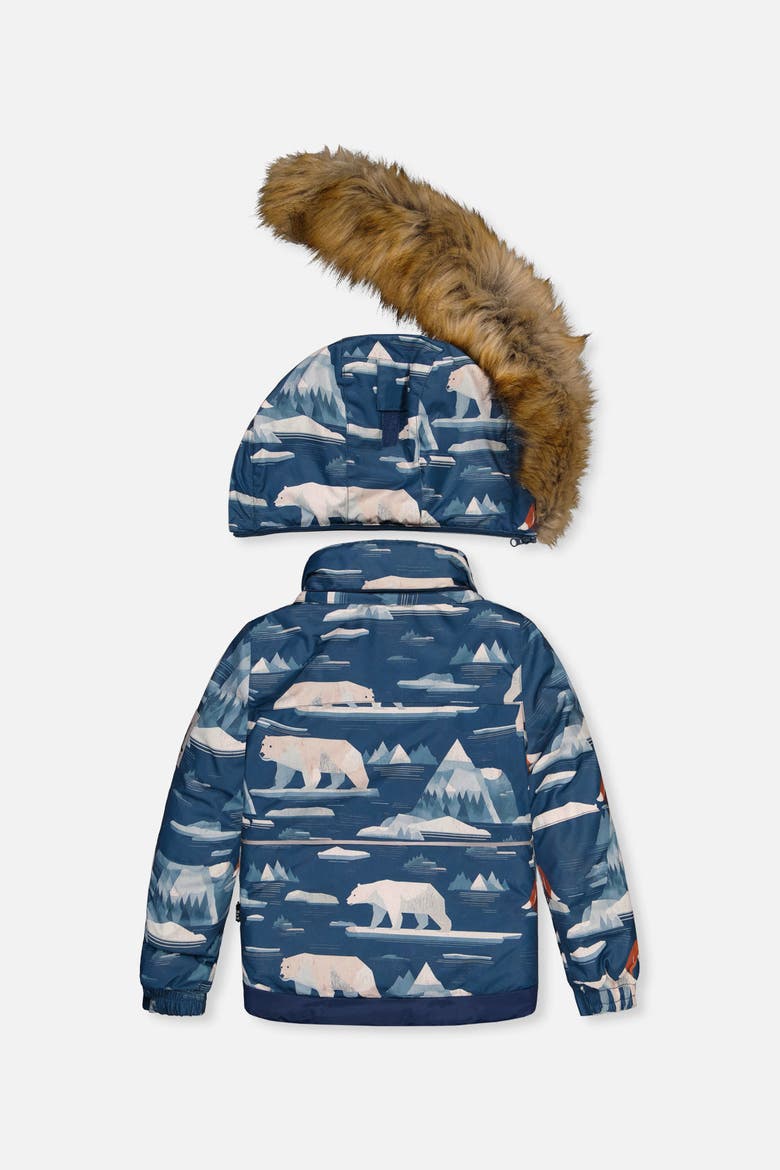 Play Faux Fur Hood Bear Jacket & Pants Two Piece Snowsuit, Alternate, color, Blue Bear Print