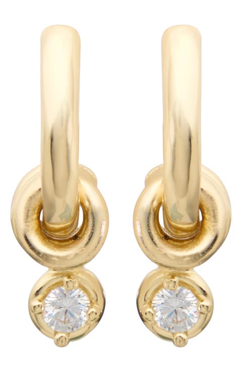 Cubic Zirconia Ring Charm Huggie Hoop Earrings