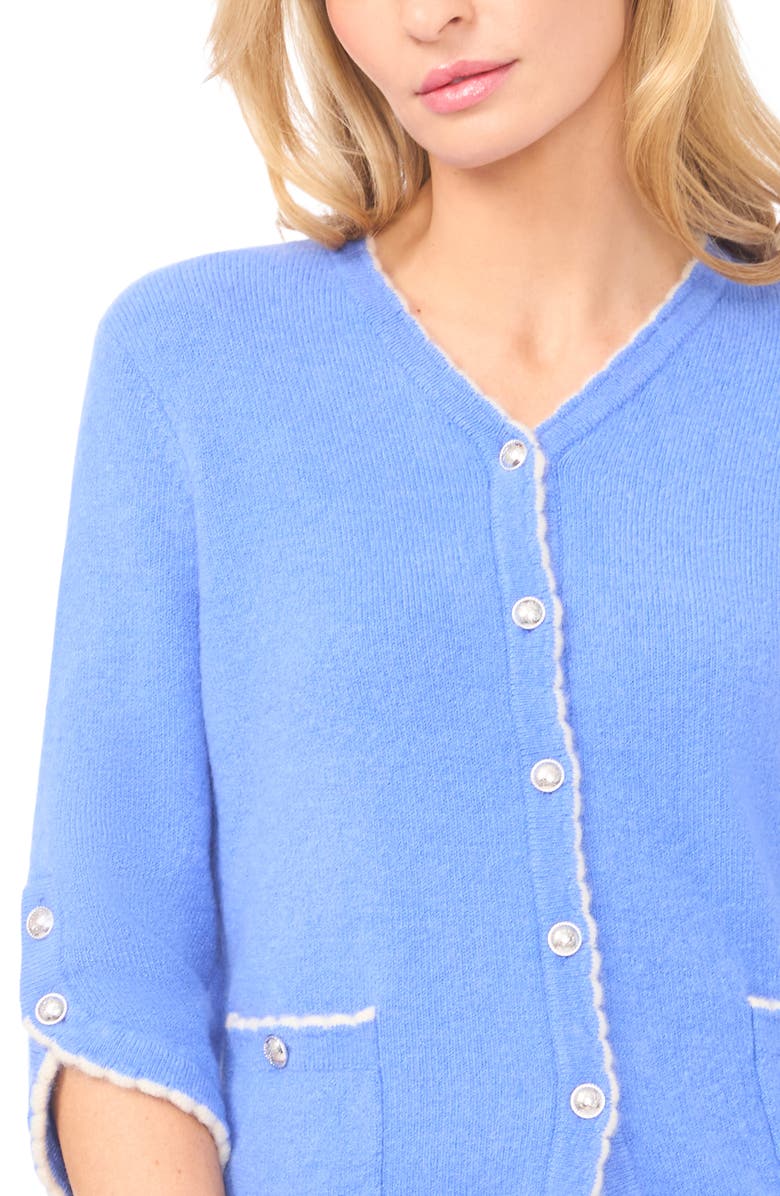 CeCe Contrast Scallop Trim Cardigan, Alternate, color, Bellflower Blue